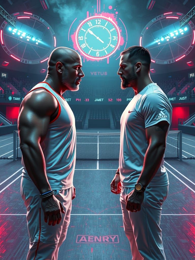 in a surreal world there is wimbledon Tennismatch between dwaine johnson and jason Statham. 
they are playind an the cen...