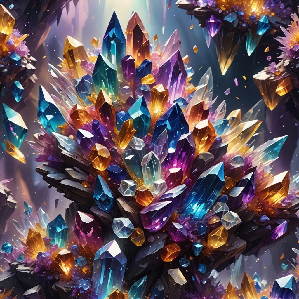 Rainbow Crystals Bursting with Light: Fantasy Concept Art