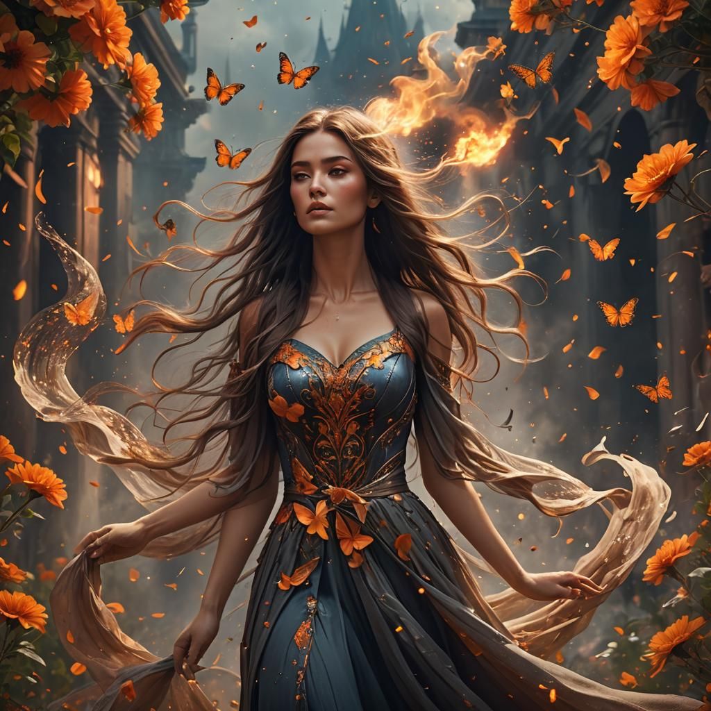 Fantasy Art: Strong Woman with Flowing Dress