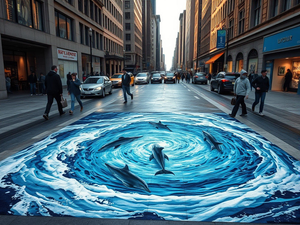 Trompe-l'œil Dolphins in 3D Pavement Art