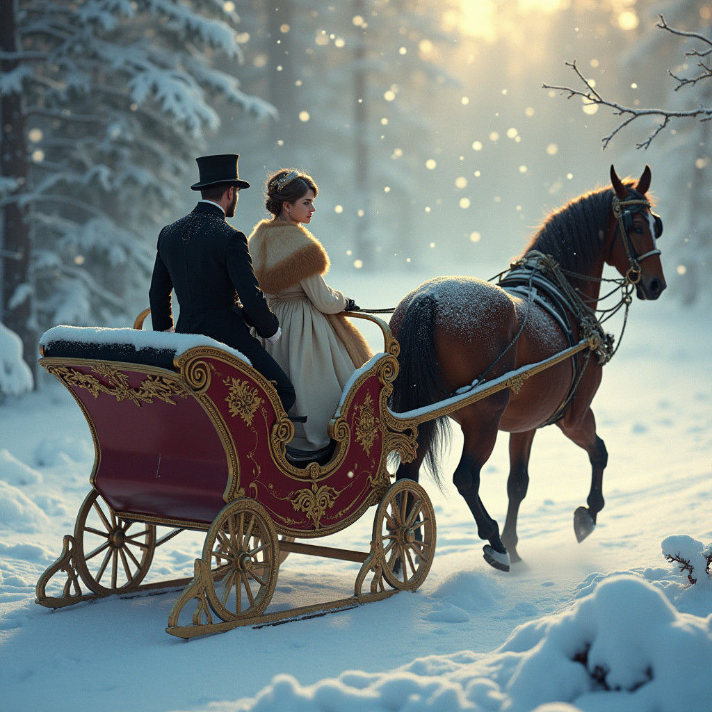 Victorian Sleigh Ride in Winter Landscape