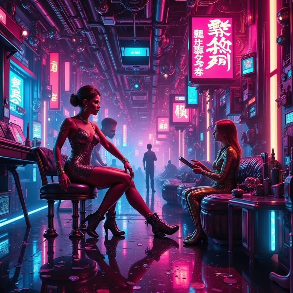 Sleek Futuristic Fae in Neon Cityscape