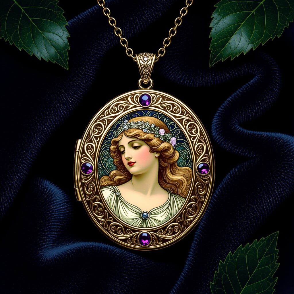 Bejeweled Locket in Art Nouveau Style