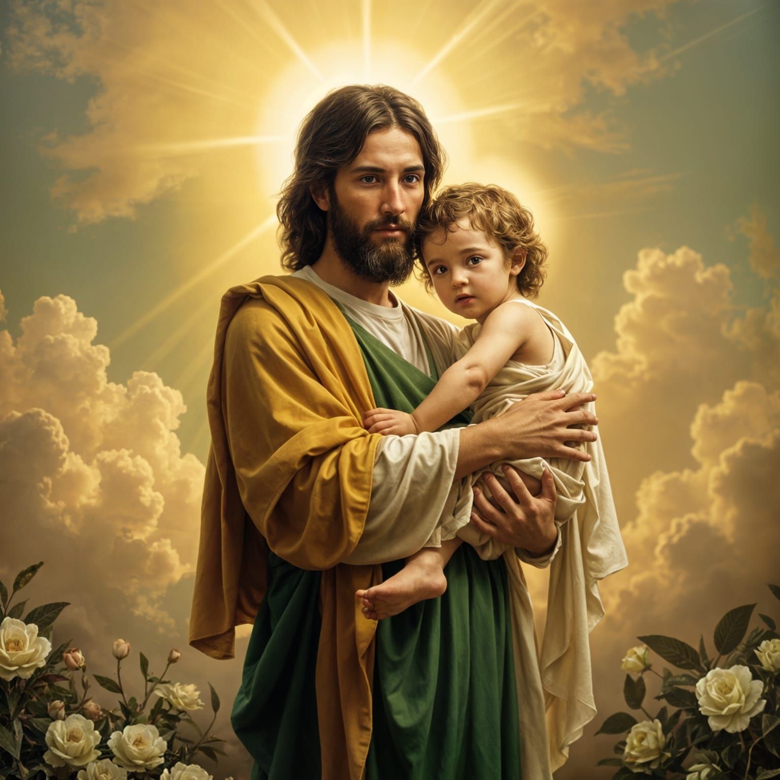 Baroque St Joseph Tenderly Holds Infant Jesus in a Heavenly ...