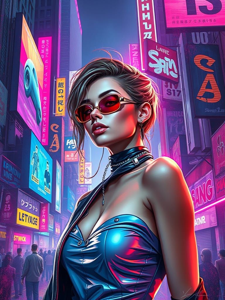 Cyberpunk Fashion Model in Dystopian Cityscape