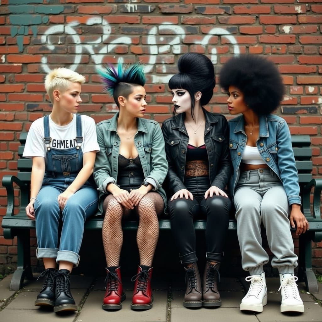 Diverse Group of Young Women on Park Bench