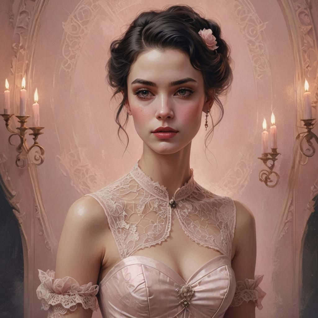 Elegant Low-Poly Portrait of Noblewoman in Pink