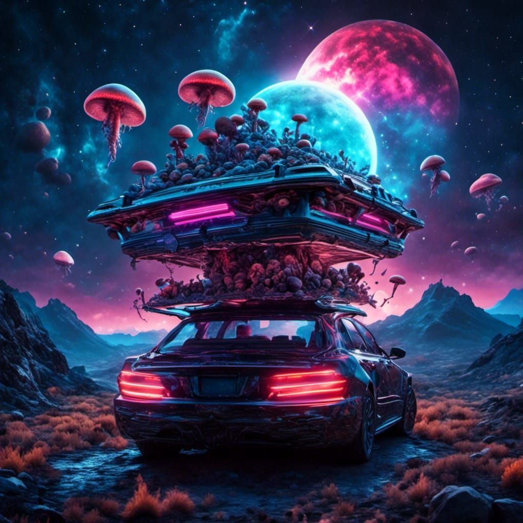 Astral Mushroom Junkyard UFO Illustration