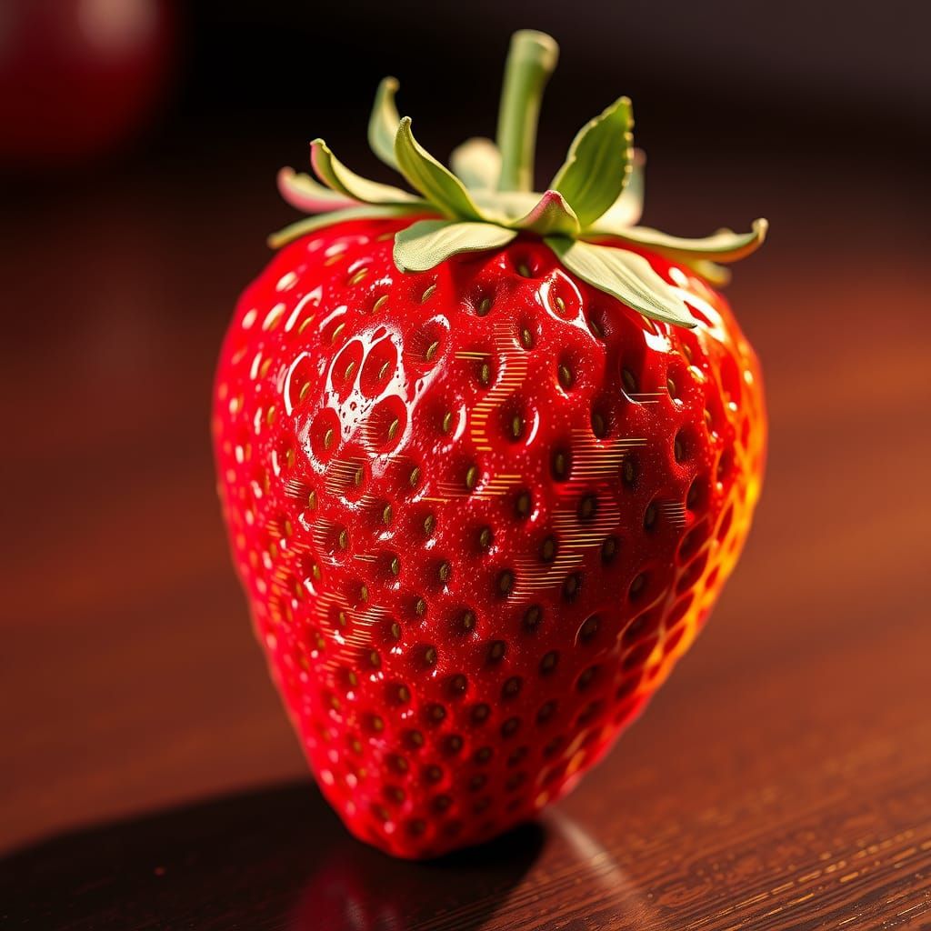 Strawberry with VHS Glitch Effect in 3D Rendering