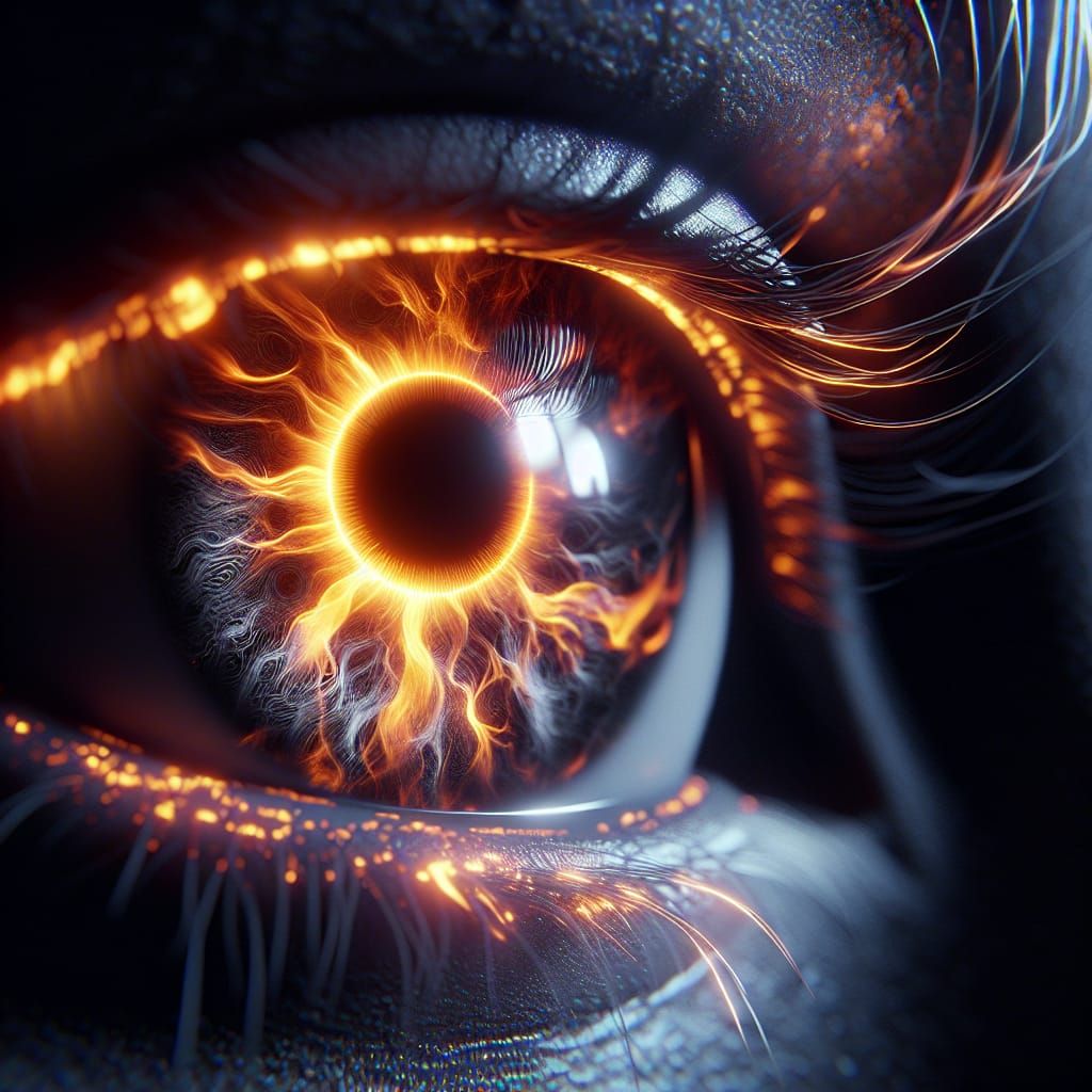 Sparkling Ember Eyes in Intense Portrait, Digital Rendering