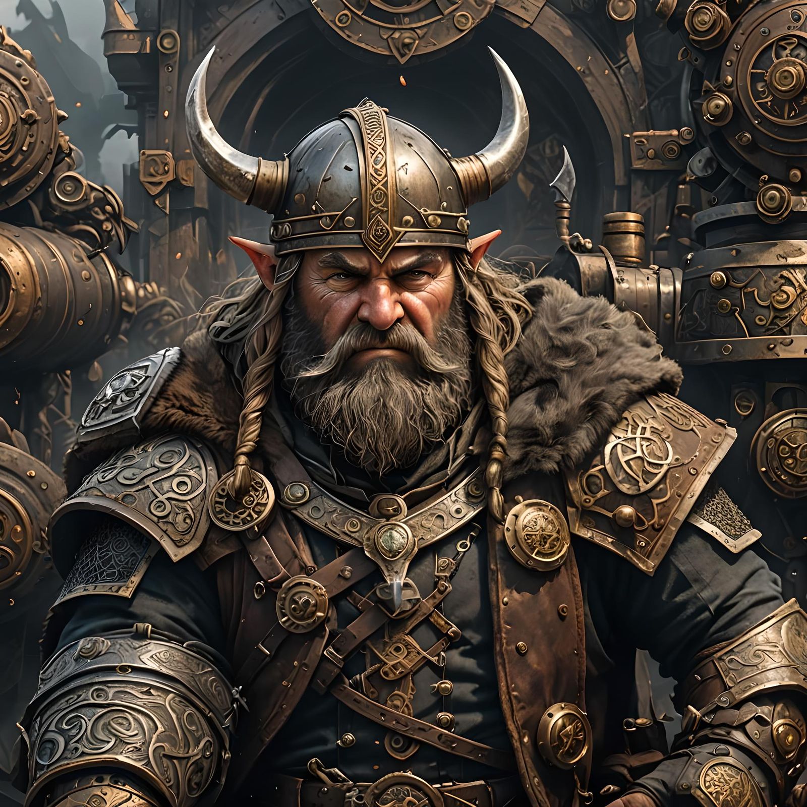 Steampunk Dwarf Warrior in Epic Fantasy Style