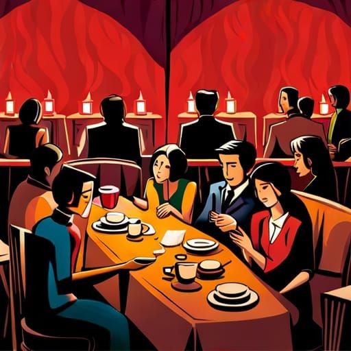 Night Cafe Scene in Surrealist Style