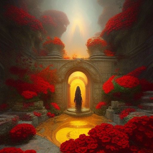 Gold Portal Surrounded by Fantasy Flora