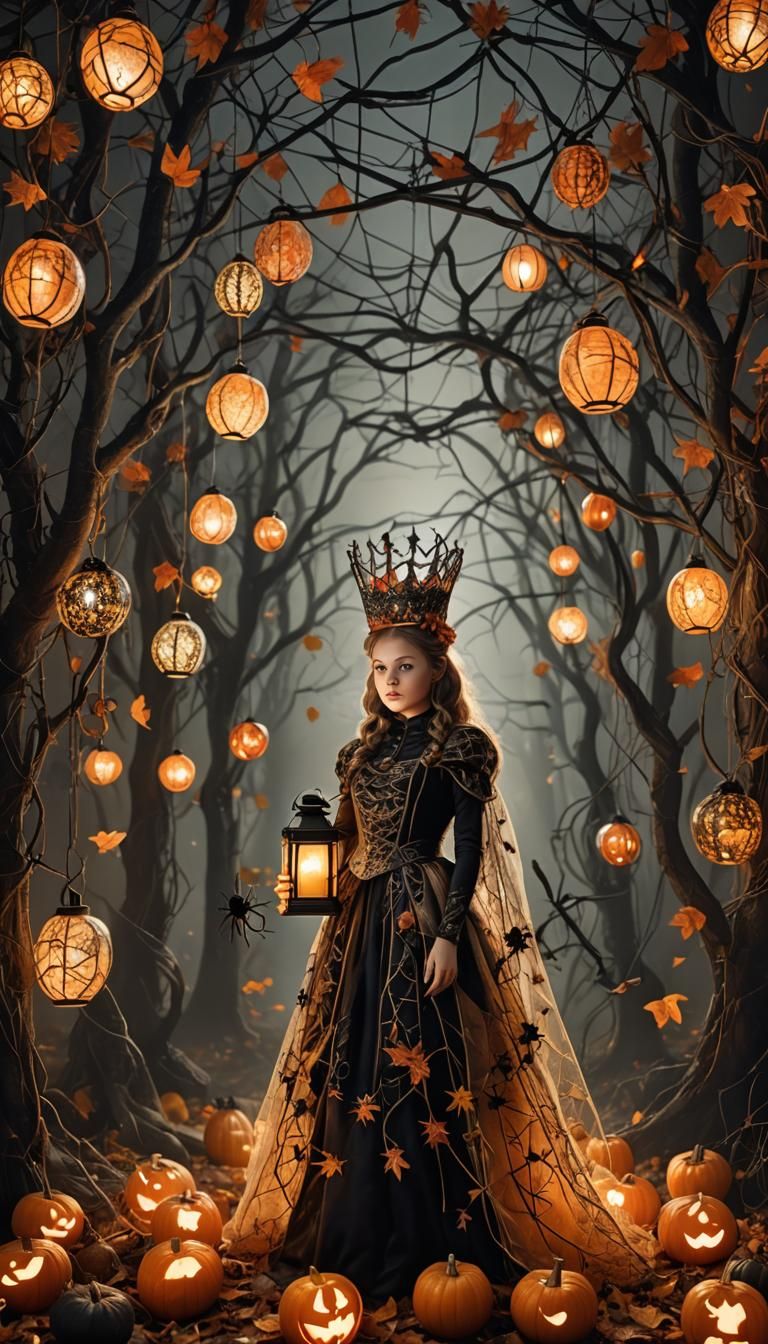 Girl with Autumn Crown in Surreal Dreamscape