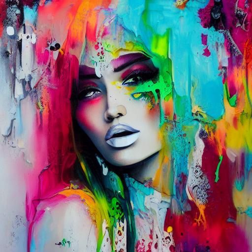 Colorful Graffiti Art: Beautiful Innocent Girl Portrait
