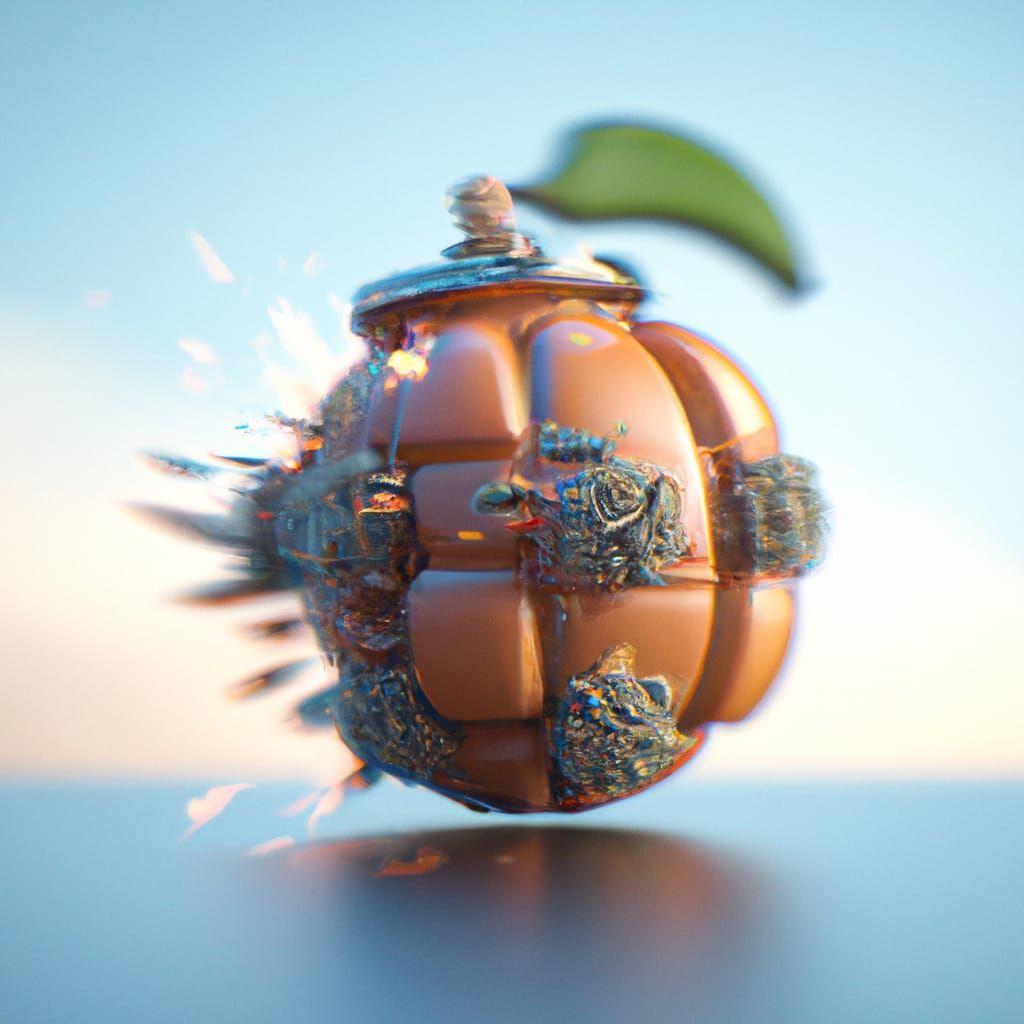 Exploding Peach Grenade in Hyperdetailed 3D Render