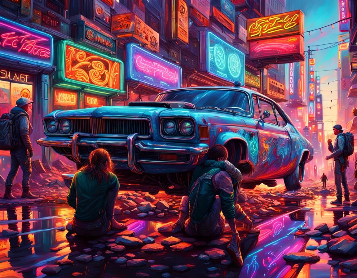 Neon Wasteland in Hyperrealistic Splash Art