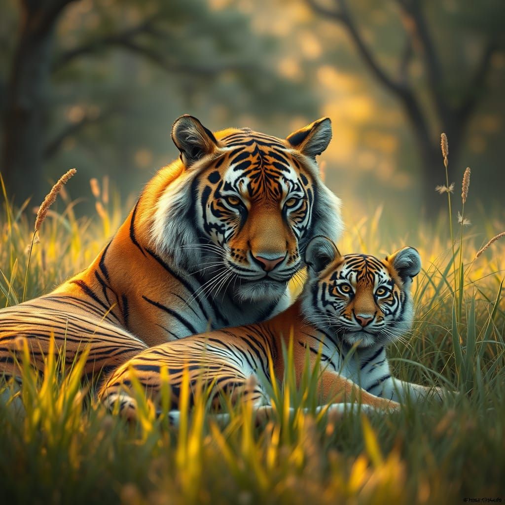Motherly Tiger in Golden Hour Serenity