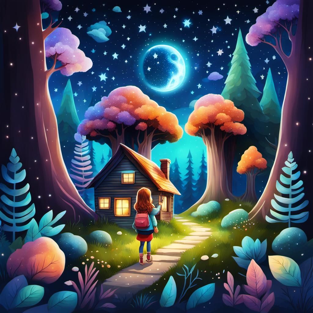 Lost Girl Searches for Home in Starry Forest