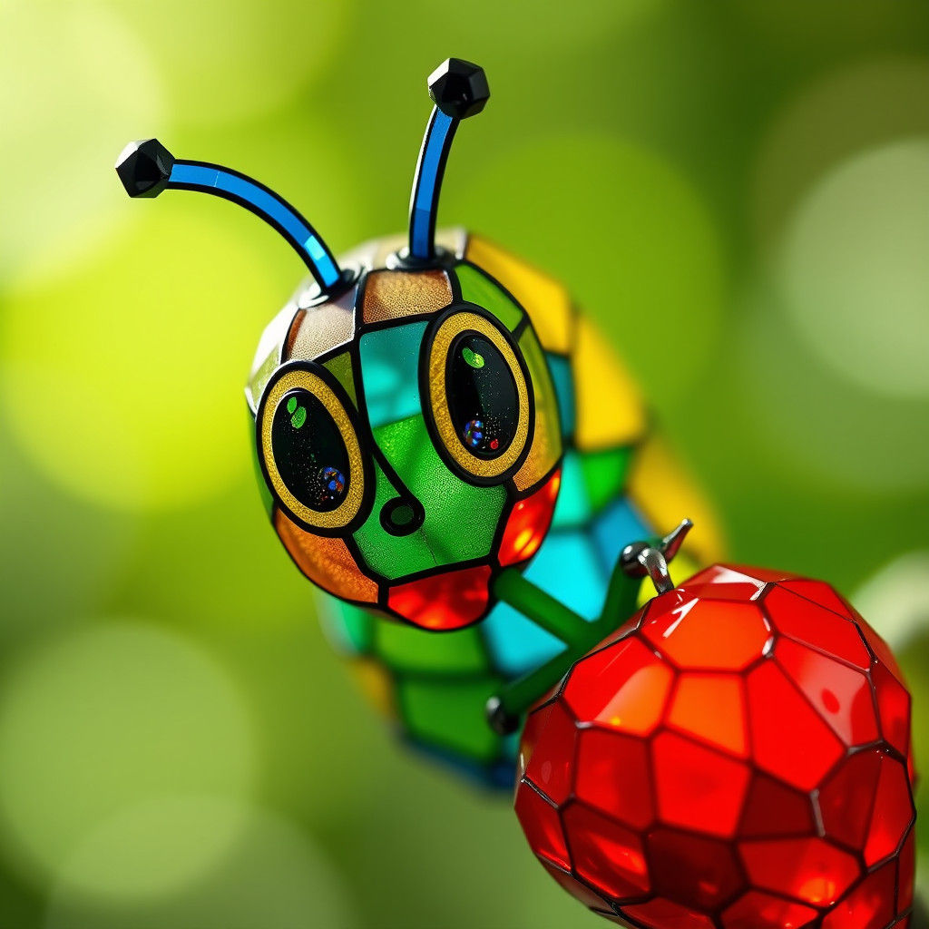 Stained Glass Caterpillar Eating Strawberry
