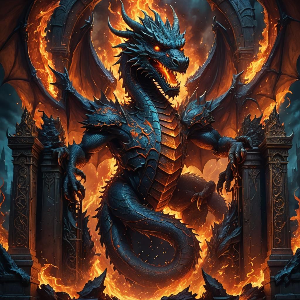 Dragon Guardian at Hell's Gate: Fantasy Art