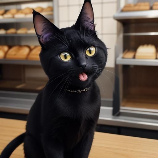 Adorable Jiji Black Cat in Bakery, Studio Ghibli Style