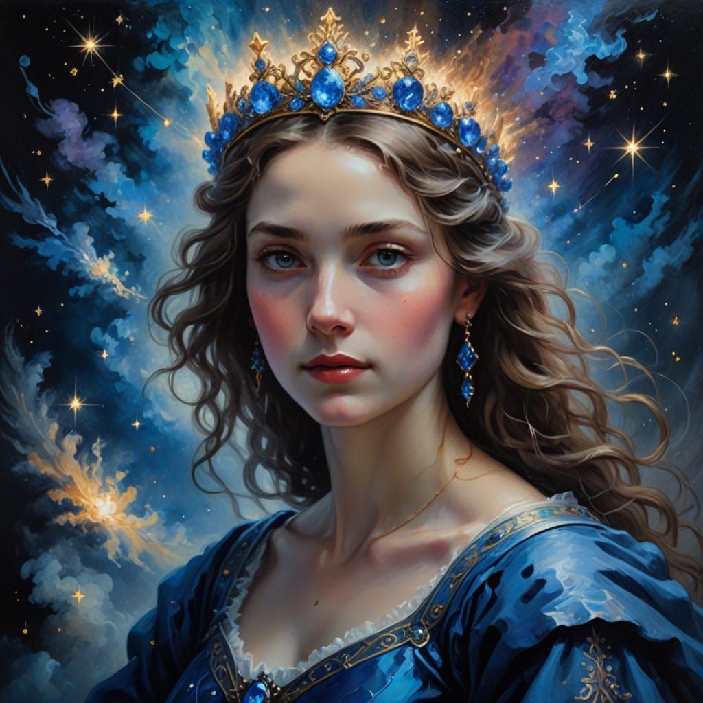 Ethereal Queen of the Astral Realm in Renaissance Oil Painti...