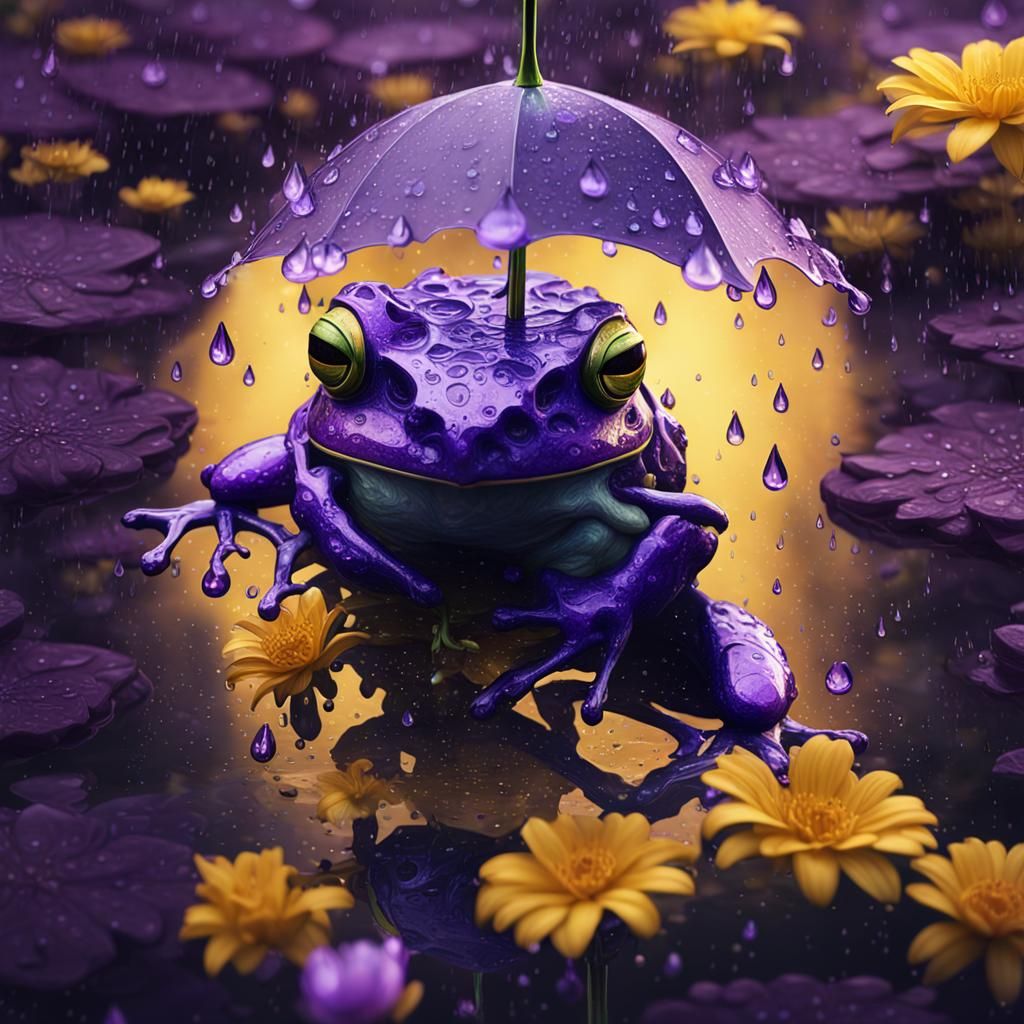 Floral Frog Under Umbrella in Dark Fantasy Style