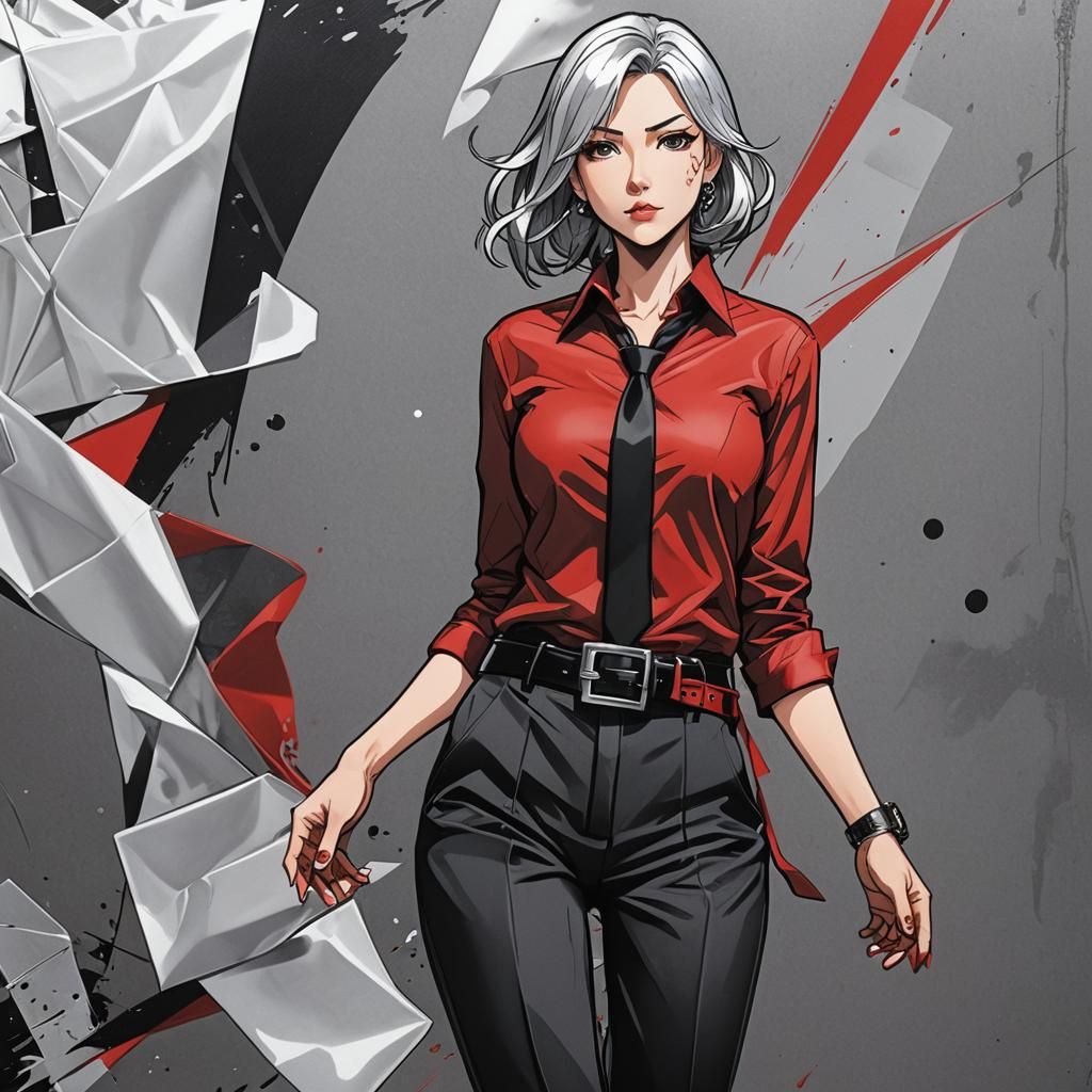 Manga Portrait of Woman in Red Shirt and Heels