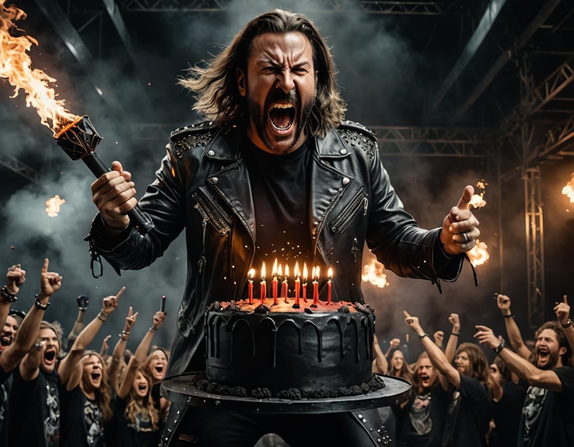 Heavy Metal Musician with Birthday Cake