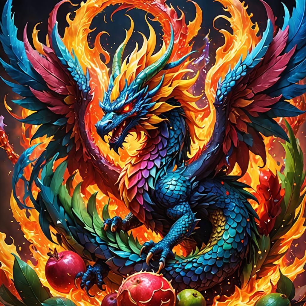 legendary Dragon Phoenix Devil Fruit, with scales and feathe...