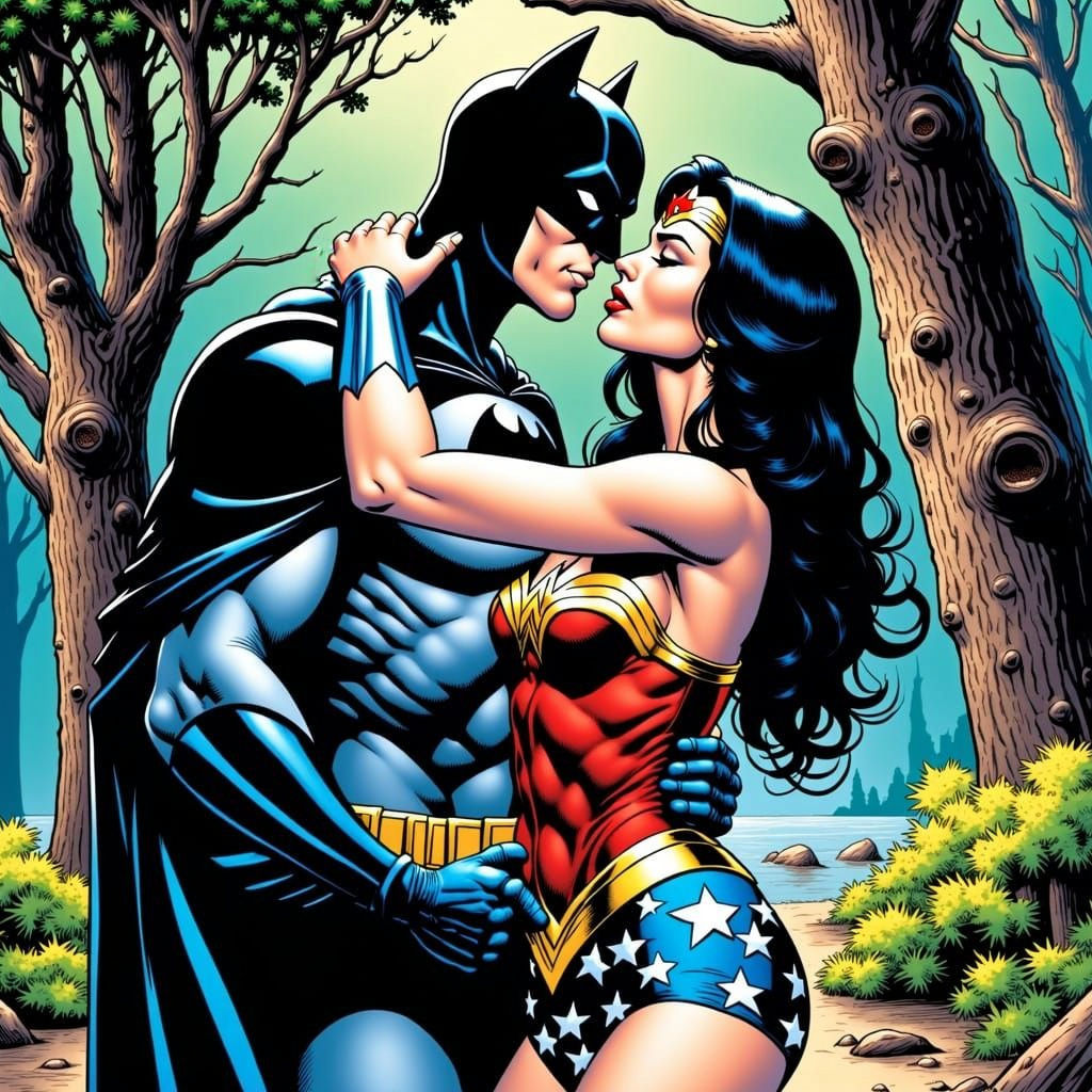 Wonder Woman and Batman Embrace, Comic Art Style
