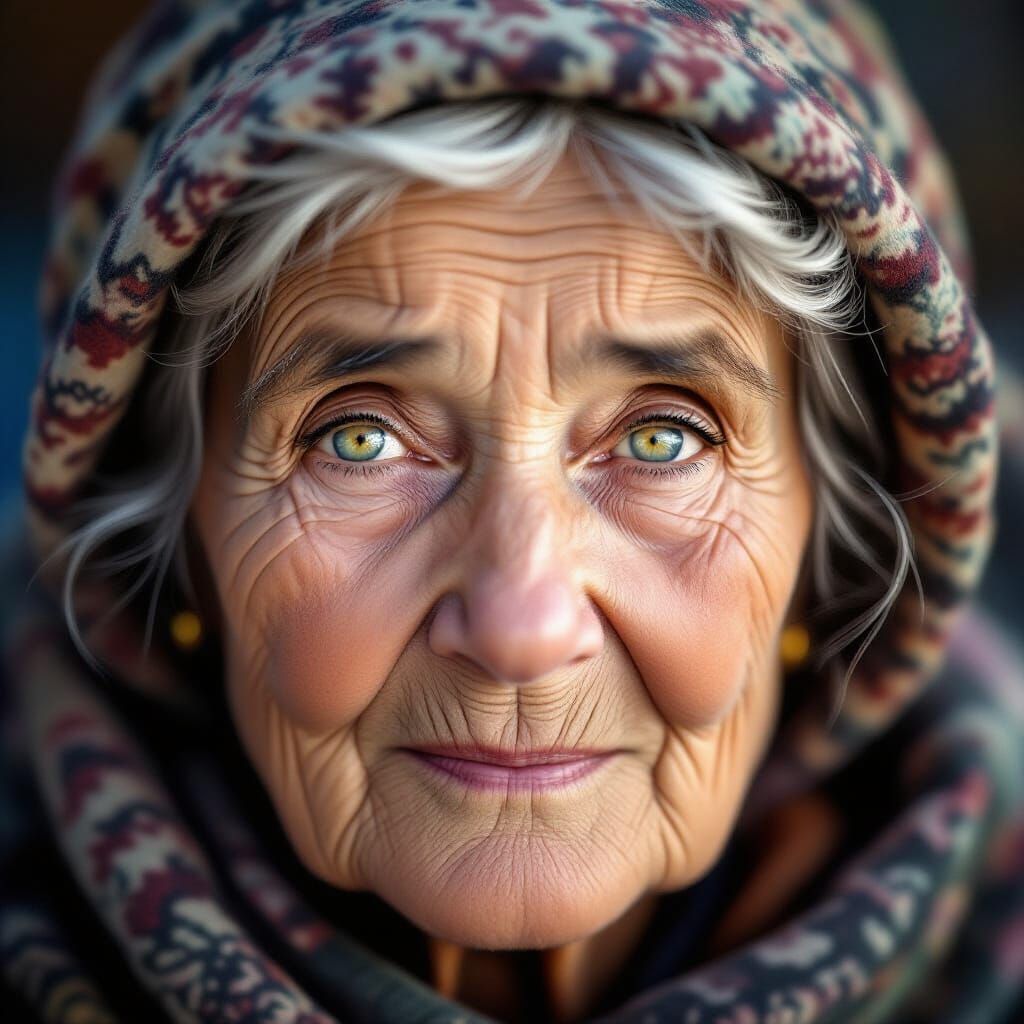 Realistic Portrait of an Old Woman Reflecting a Life Well Li...