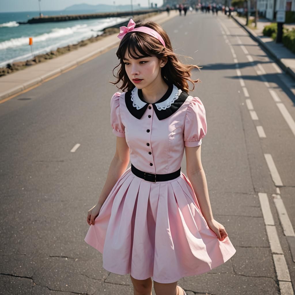 Youthful Crossdresser Caught in Seaside Breeze