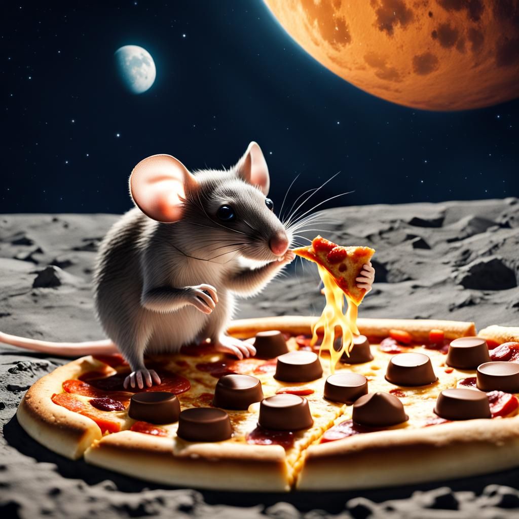 Mouse Feast on the Moon: Hyperrealistic Photo