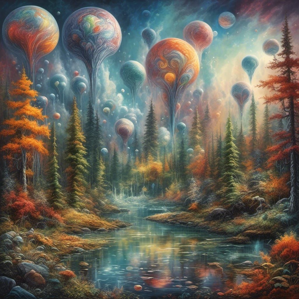 Rainbow Forest After the Rain: Idyllic Digital Art