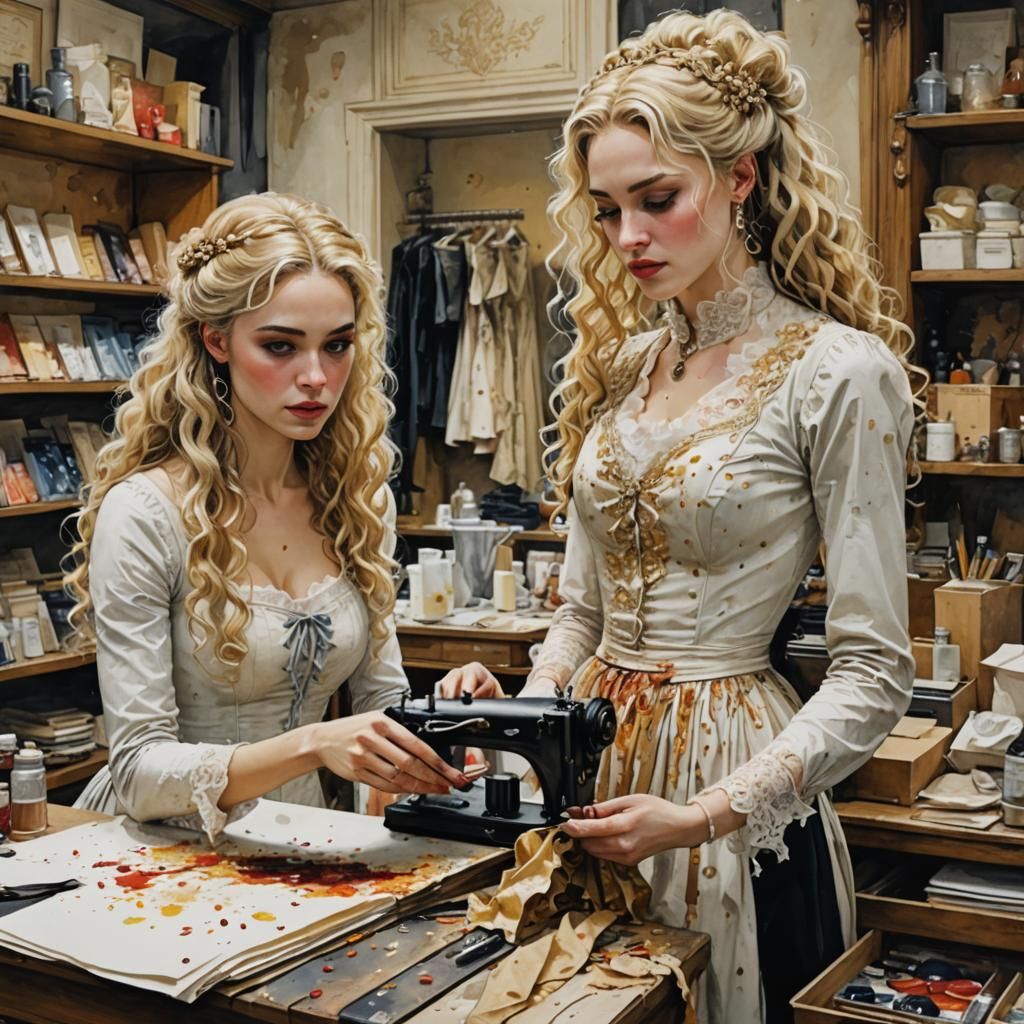 Evil Princess Shopping, Impasto Splatter Painting
