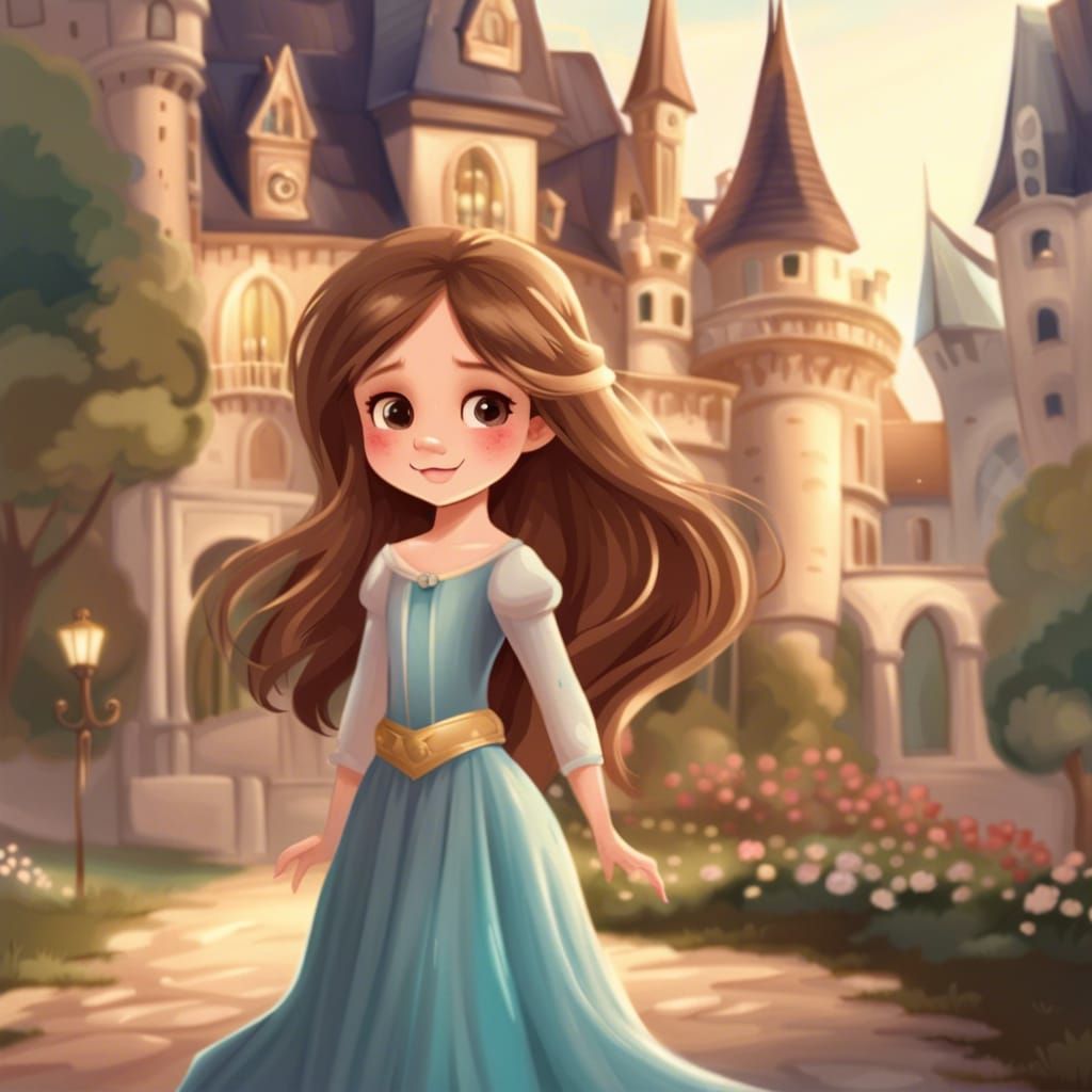 Cartoon Princess Running Around Castle