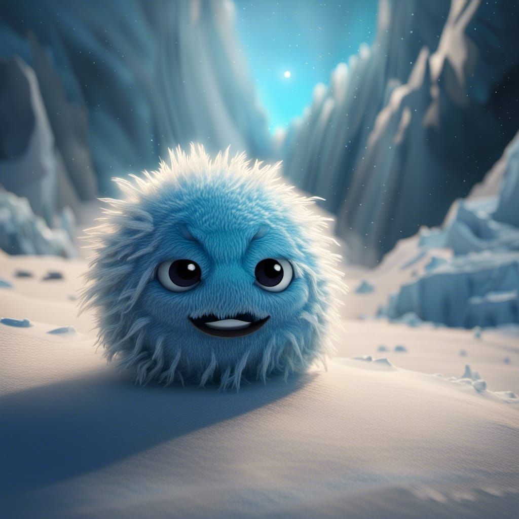 Fluffy Blue Alien on Frozen Planet
