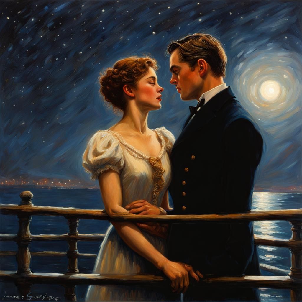 Titanic's Jack and Rose Kissing, Oil Painting