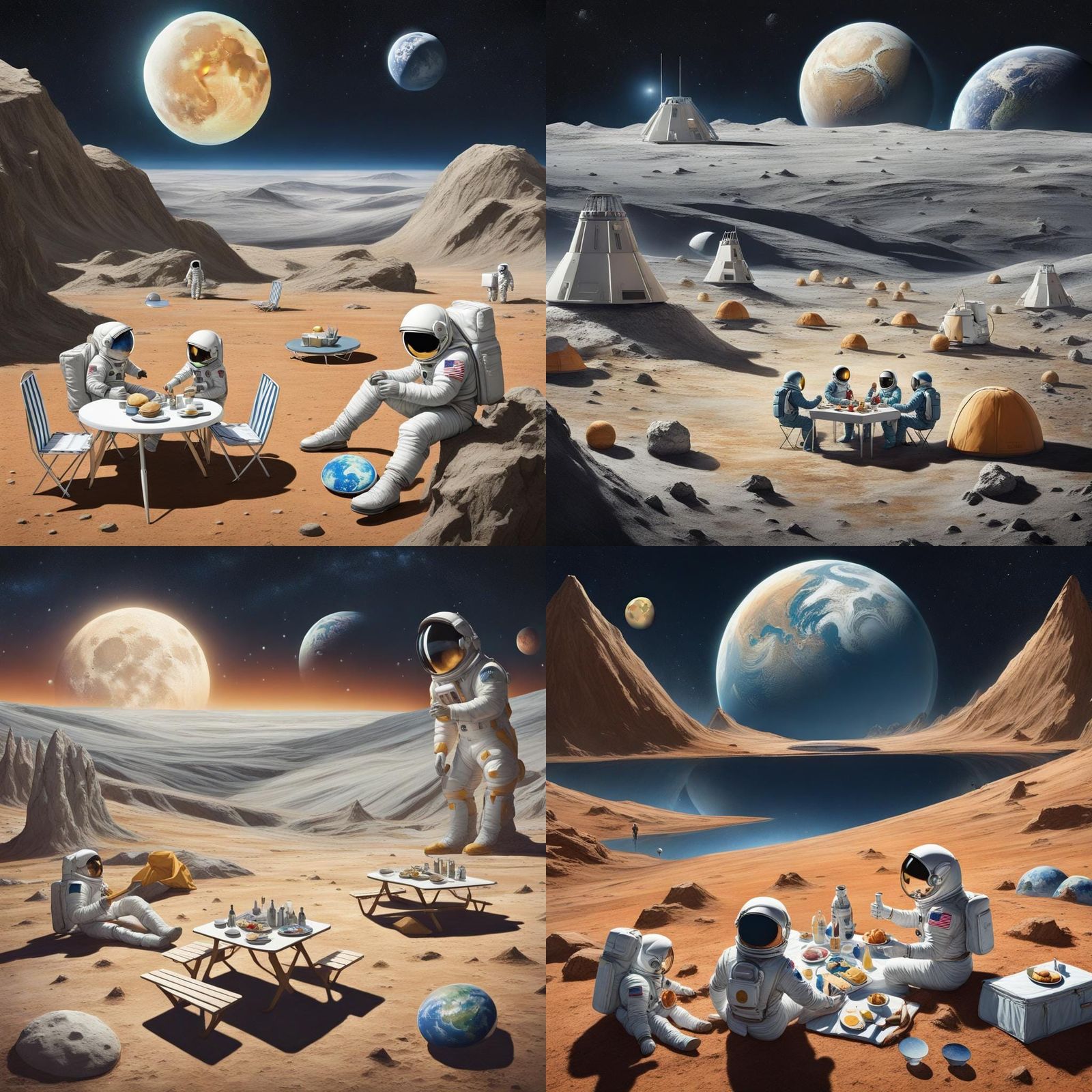Moon Picnic with Earthrise: Space Exploration Dream