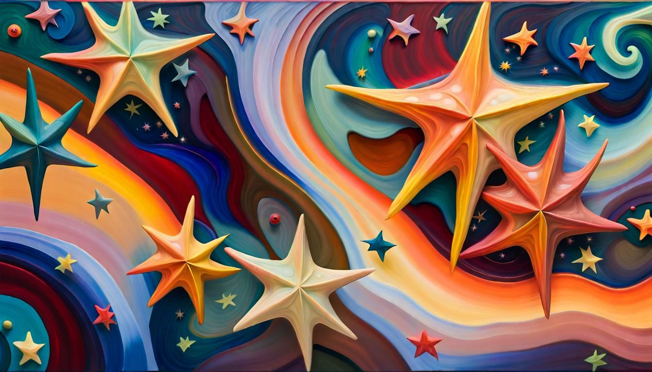 Iridescent Stars Dance in Impasto Oil Painting