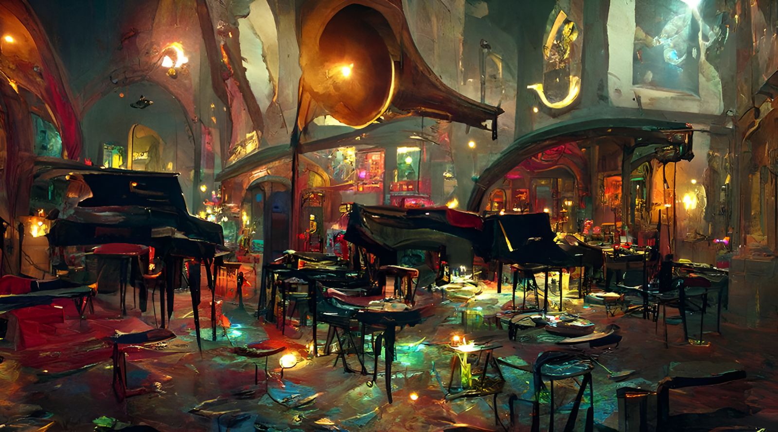 Elaborate Jazz Cafe at Night as Digital Painting