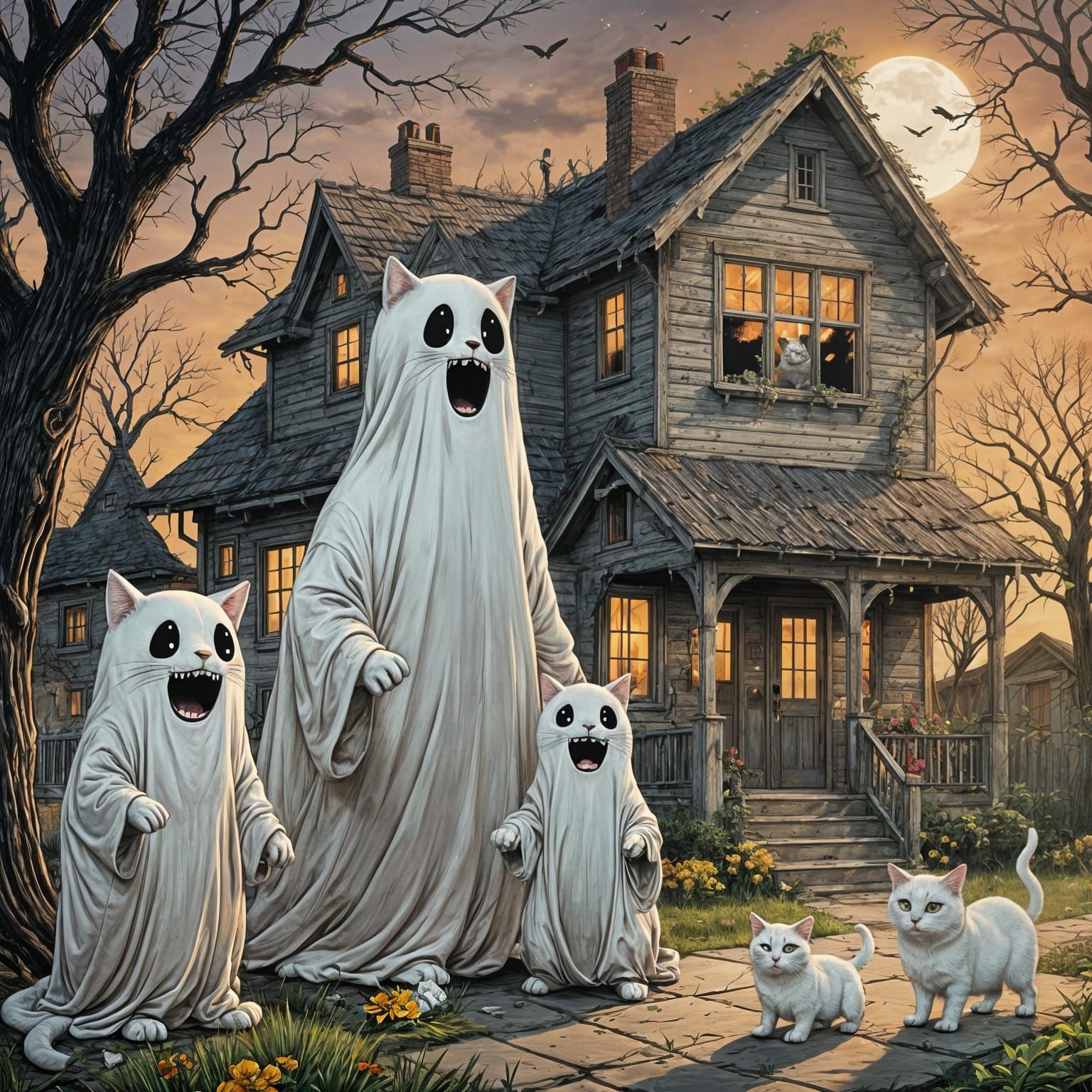 Ghost Cat Watches Happy Family