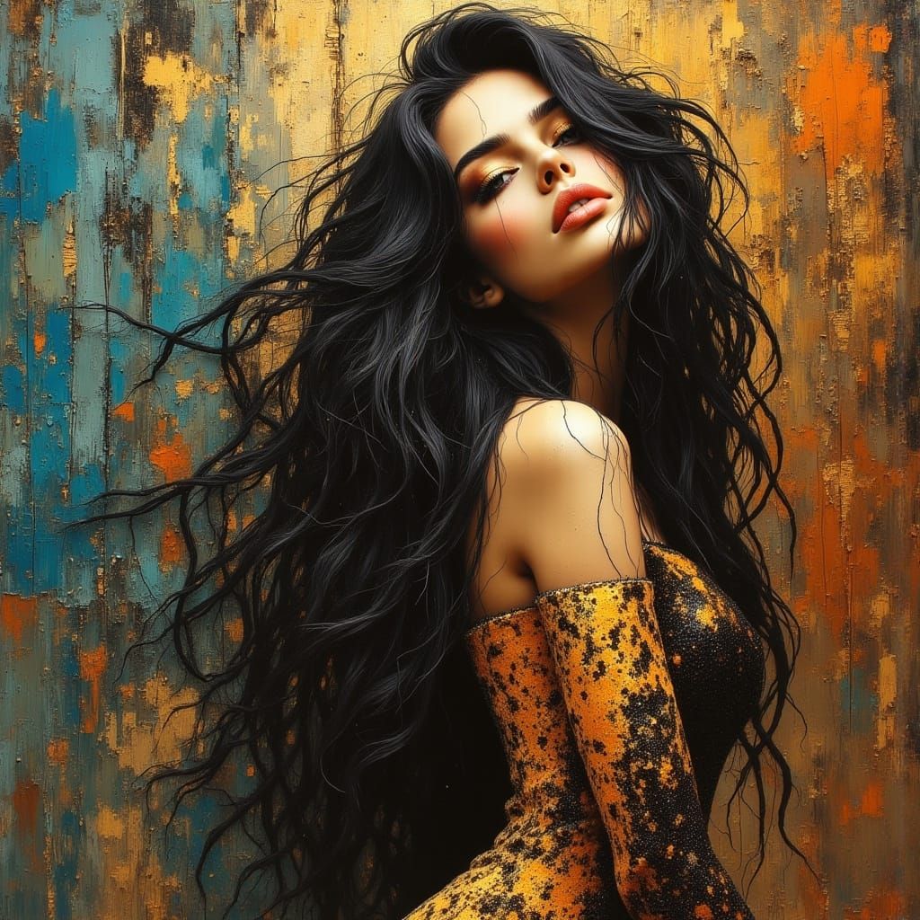 Woman in Leopard Dress at Party, Hyperrealistic Splash Art