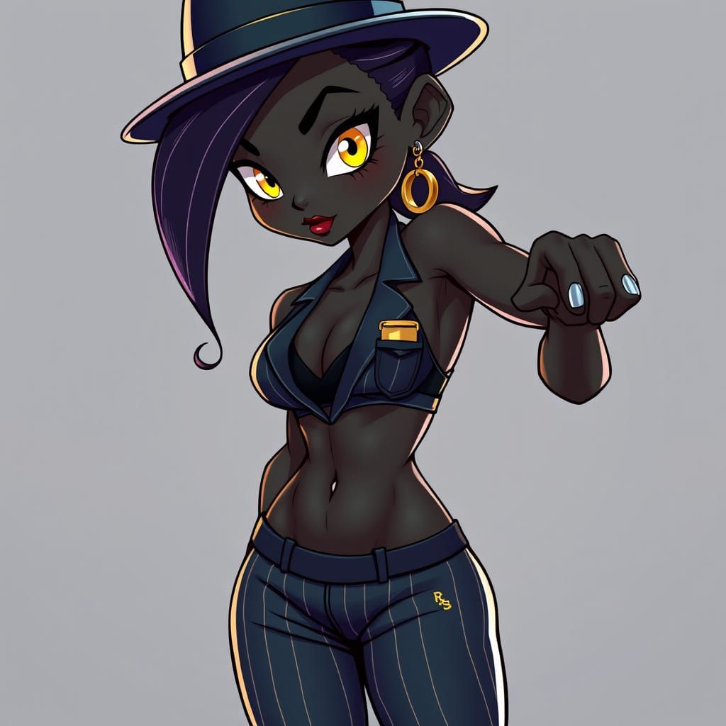 Sleek Chibi Woman Exudes Sophisticated Swagger in Pinstriped...