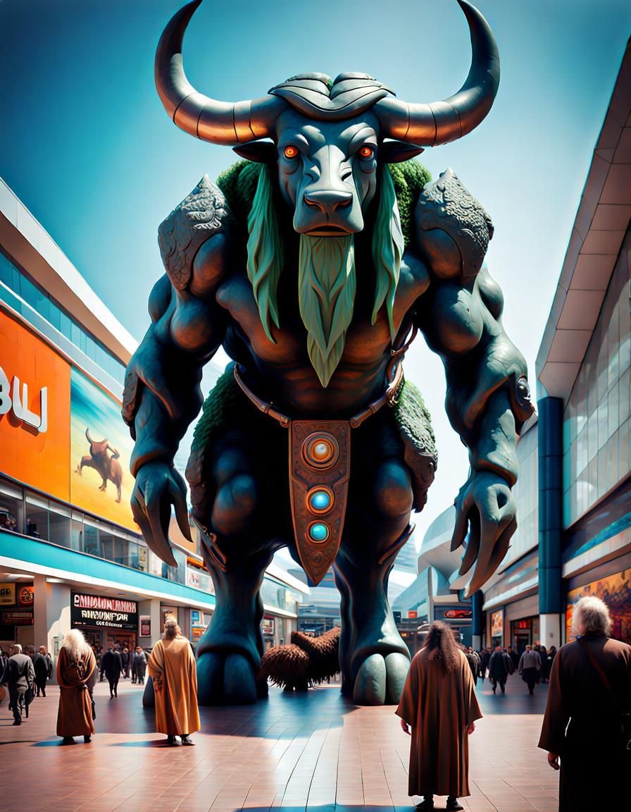 Gigantic Druid Over Birmingham in Retro Sci-Fi