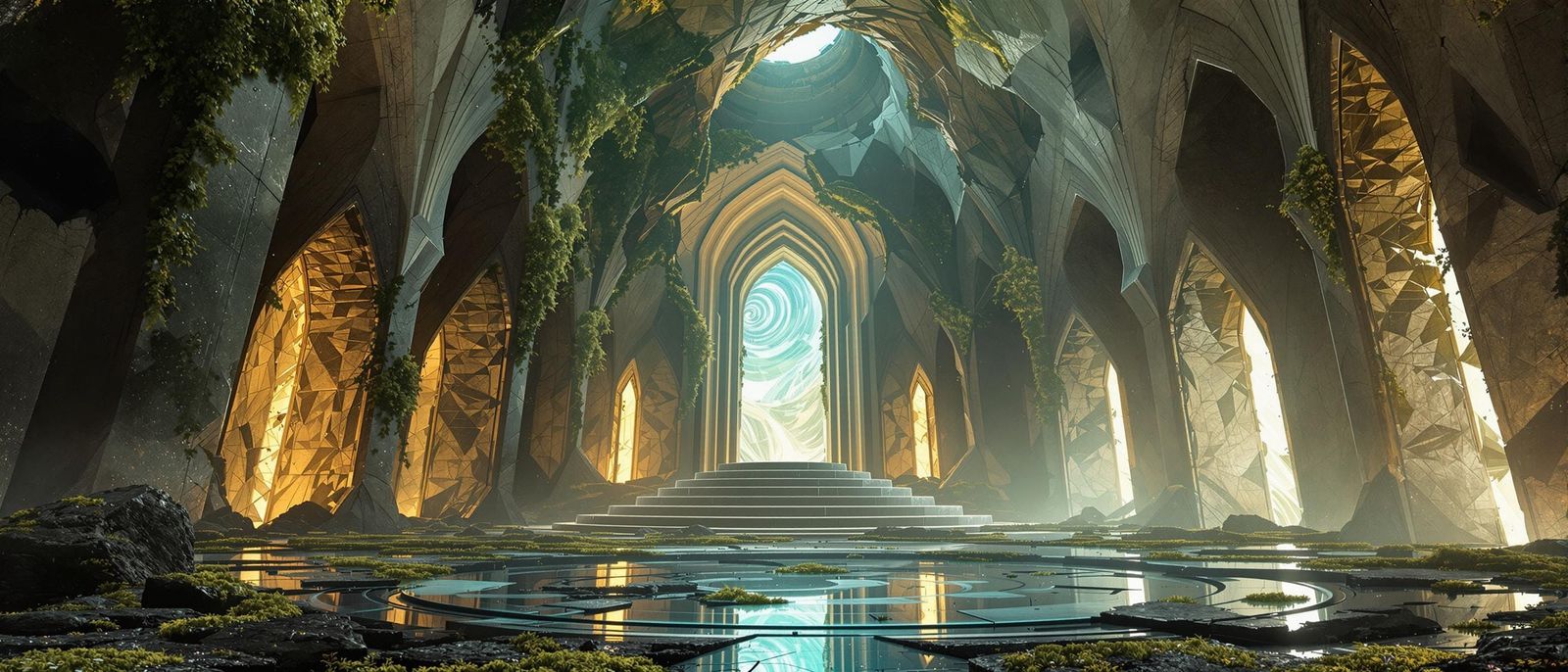 Surreal Gemstone Chapel with Shifting Light