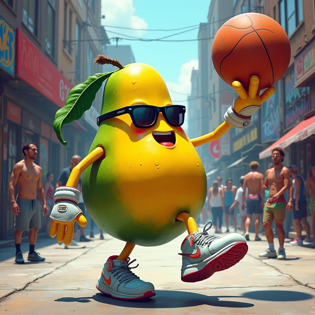Mango Plays Basketball: Vibrant Digital Art