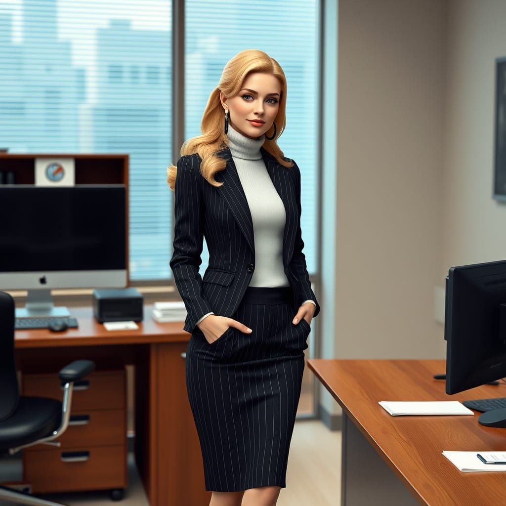Elegant Business Woman in a Pinstripe Skirtsuit